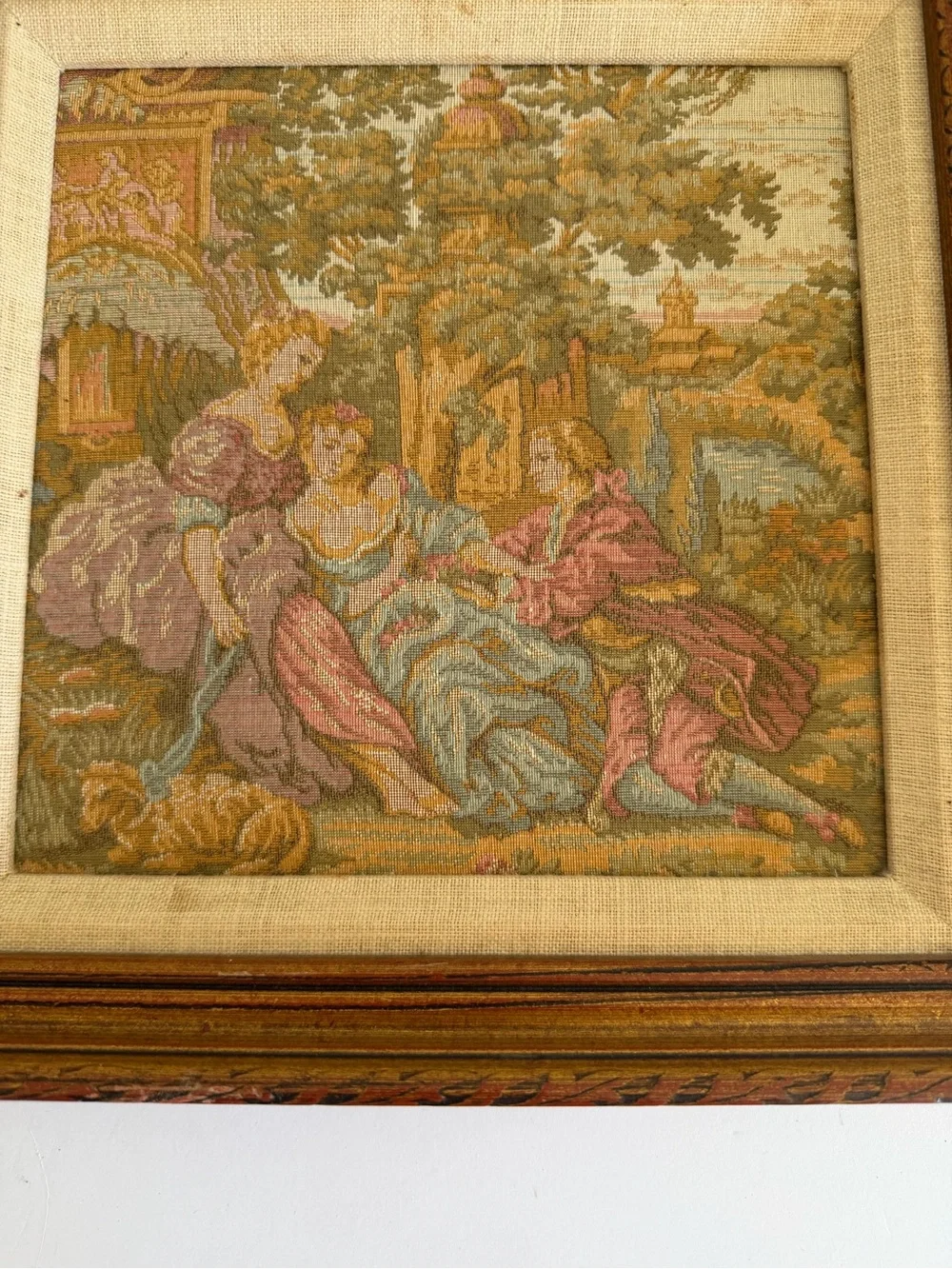 Vintage French Rococo Courting Scene Framed Tapestry - Perfect Condition